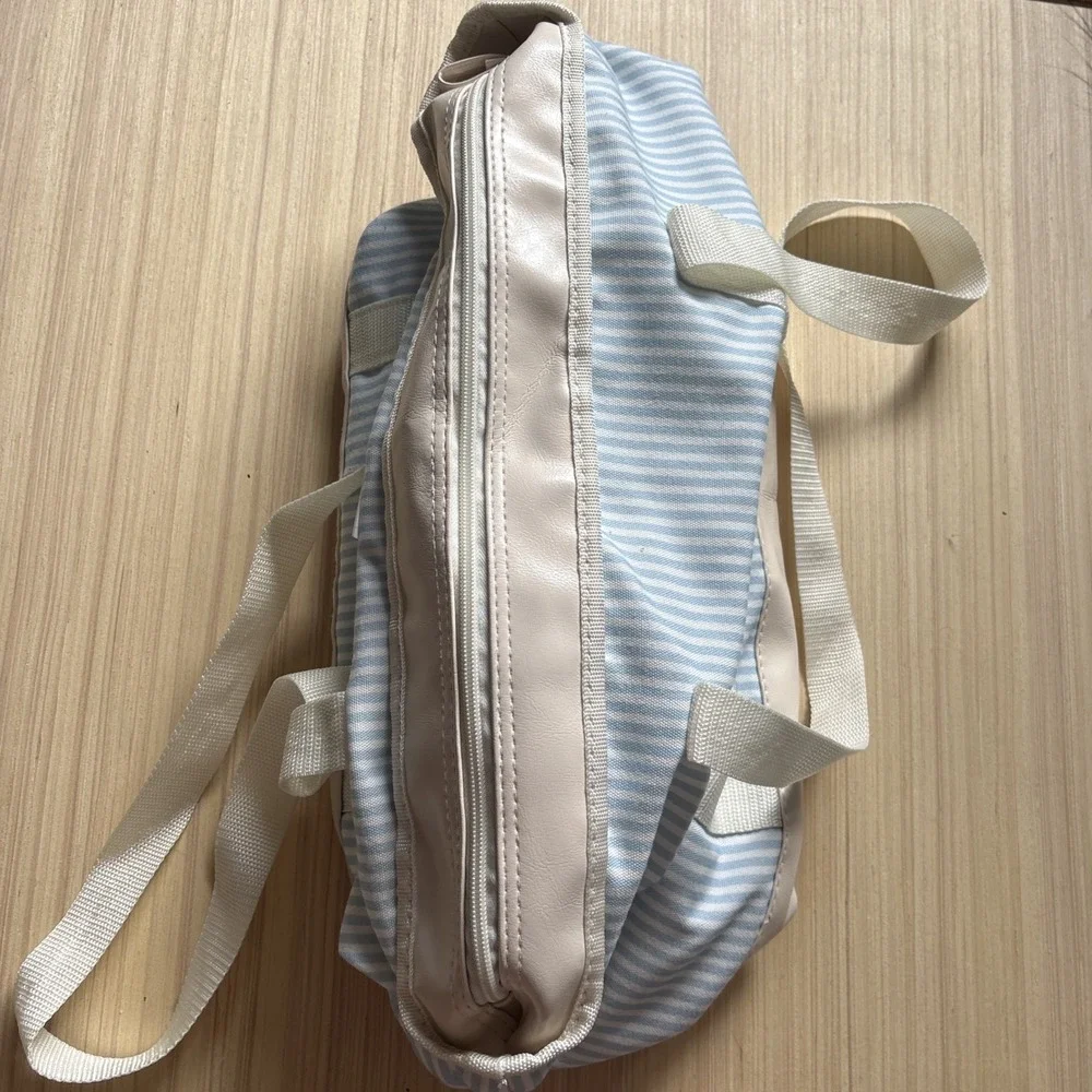 Ollie and Olivia: Travel/beach Cooler Bag| Striped | Zipper | Blue & Ivory